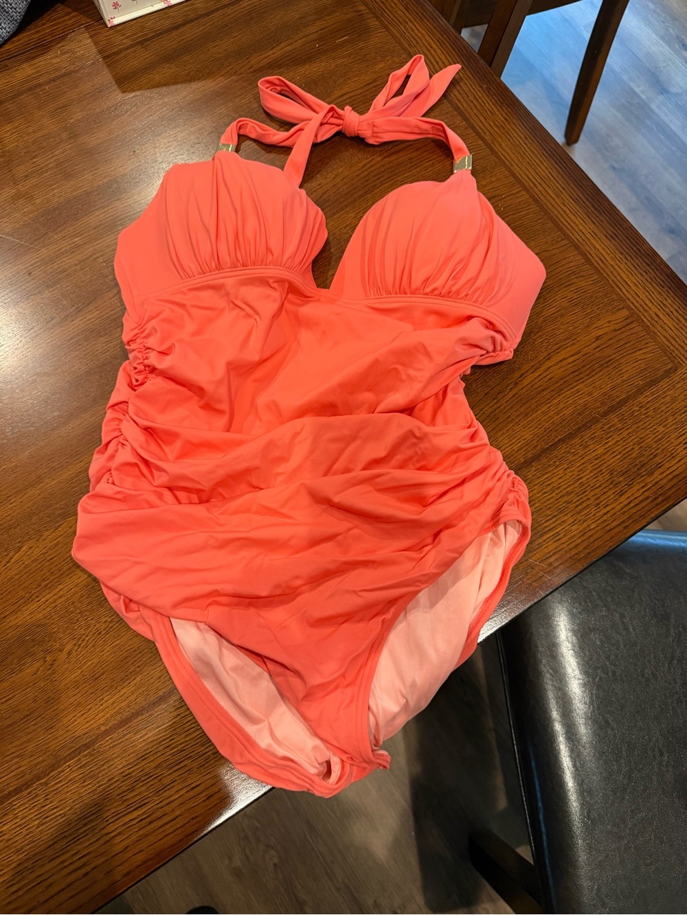 Victoria Secret Coral One-Piece Ruched Halter Swimsuit